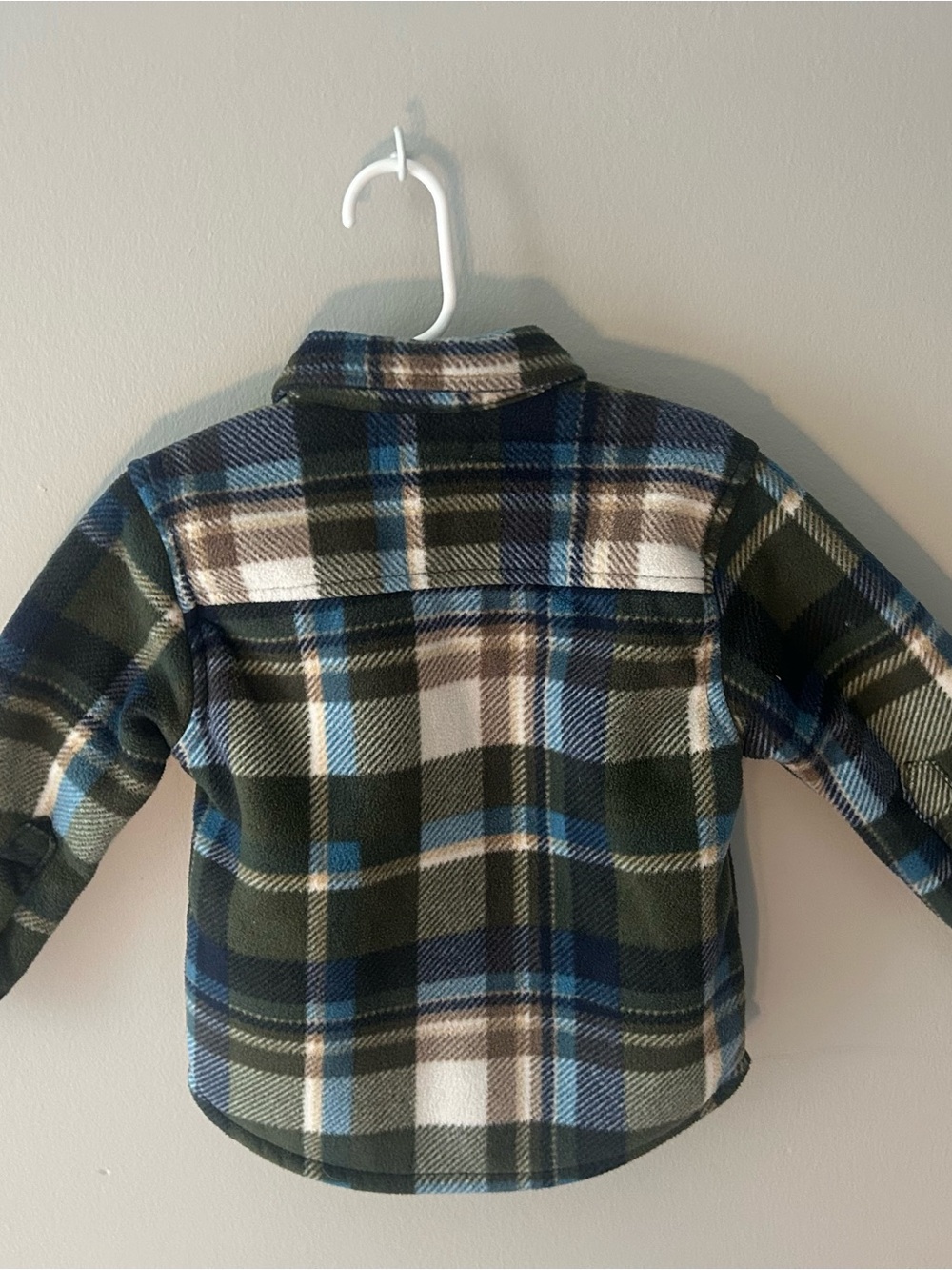 Kids Plaid Fleece Shirt Jacket - Olive & Blue